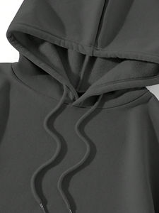 Solid Kangaroo Pocket Drawstring Thermal Lined Hoodie Long Sleeve <b>Tops</b> <b>For</b> <b>Women</b> - Product Image 4