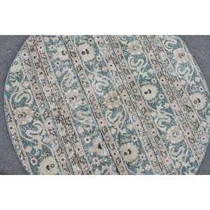 Clásico verde Beige 4,1X4,1 pies de lana respetuoso con el medio ambiente tradicional pila media turco comedor alfombra ovalada alfombra de retazos - Product Image 5