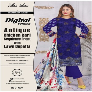 Stylish Elegant 3-Piece Printed <b>Sequin</b> Shirt Lawn Dupatta Cotton Trousers High Quality Indian Pakistani Casual Wear Suit Fabric - Product Image 6