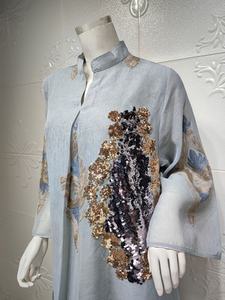 Dubai Abaya for Women <b>Gold</b> Embroidered Moroccan Caftan Sequins Pleated for Evening Party Arabian Muslim Style for Ramadan 2023 - Product Image 5