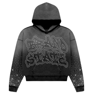 Streetwear vintage pour hommes, imprimé strass personnalisé brodé 100% coton, sweat à capuche coupe régulière à épaules tombantes en tricot lourd - Product Image 2