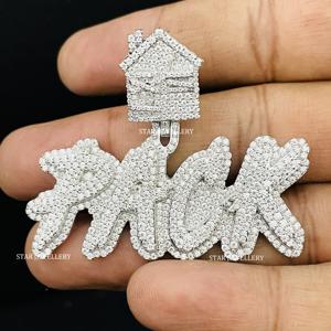 Colgante de Letra Personalizado Unisex de Oro 10K con Baño de Rodio, Diamantes Cultivados en Laboratorio, Estilo Hiphop, Corte Brillante Redondo, Diseño Cristiano Iced Out - Product Image 3