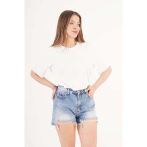 Shorts de Mezclilla para Mujer LUSTRIN, Cintura Alta, Dobladillo Curvo, Estilo Desgastado - Shorts de Mezclilla Azules de Algodón al por Mayor para Tiendas Boutique - Product Image 3