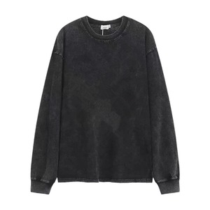 เสื้อสเวตเชิ้ตโอเวอร์ไซส์ผ้าฝ้ายแท้ 100% สไตล์วินเทจ ลุคยุ่งๆ สีดำ สำหรับผู้ชาย - Product Image 6