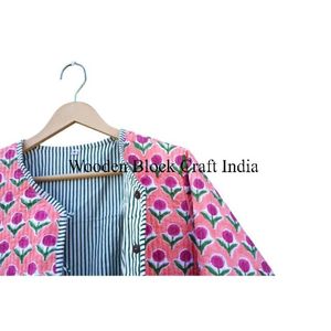 Chaqueta Acolchada Clásica de Algodón Global Hecha a Mano para Mujer, Elegante, Reversible, con Estampado Étnico Kantha, para Todas las Temporadas - Product Image 2