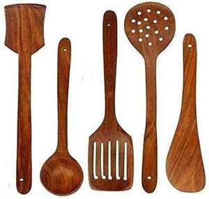 Ustensiles de cuisine en bois pour la cuisson Cuillères en bois de teck naturel pour la cuisson Ustensiles de cuisine ensemble Spatule 7 PCS - Product Image 6