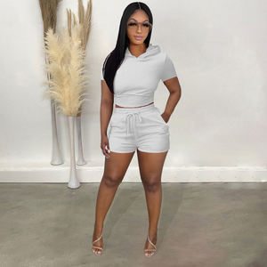 Nuevo diseño de moda para mujer, conjunto informal de verano, transpirable, sólido, logotipo personalizado, conjunto doble femenino, conjunto de 2 piezas - Product Image 2