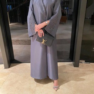 Luxury Modest Full Length Silk Chiffon Dubai Abaya Women's Adults Gold Beaded Accents Hand Stitched Embroidery Anti-Wrinkle Long - Product Image 2