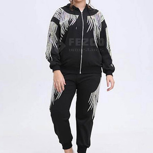 Winter Polyester/Cotton Blended Fleece Breathable Street Pullover Customizable Casual Luxury <b>Women</b> Rhinestone <b>Hoodie</b> - Product Image 6