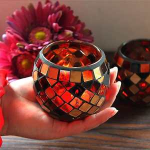 Handmade Mosaic <b>Glass</b> Tea Light <b>Candle</b> Holder Romantic Decorative <b>Candle</b> <b>Jar</b> for Home Wedding & Gift - Product Image 3