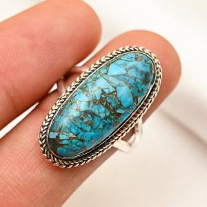 Anillo de Compromiso y Boda de Plata de Ley 925 con Turquesa, Estilo Bohemio Hecho a Mano, Regalo para Mujer, Chapado en Rodio - Product Image 4