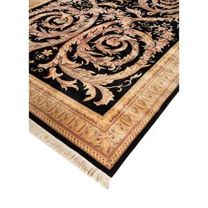 Tapis rectangulaire Aalam Floral noué à la main en laine et soie gris et noir Pae-4934 pour salon, maison, couloir, motif puzzle - Product Image 2