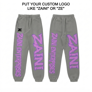 Pantalon de jogging pour femme en molleton de coton et polyester de qualité supérieure, 380 GSM, gris et violet, avec impression en relief, logo personnalisé, taille élastique, coupe décontractée, style décontracté - Product Image 1