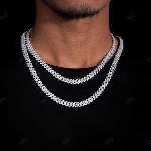8mm 18 Inch Two Row VVS Moissanite Diamond GRA Certified 925 <b>Silver</b> White Gold Plated Hip Hop Iced Out <b>Cuban</b> Link <b>Chain</b> For Man - Product Image 2