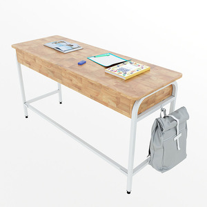 Bureau d'enseignant double moderne UNI 04 avec tiroirs, en bois d'hévéa et pieds en fer, assemblage requis PSD022 - Product Image 3