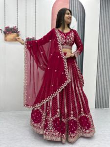 Hermoso bordado pesado 7mm Secuencia Trabajo Georgette Lehenga Choli Dupatta Vestido de lujo para adultos Compras en línea en la India - Product Image 2