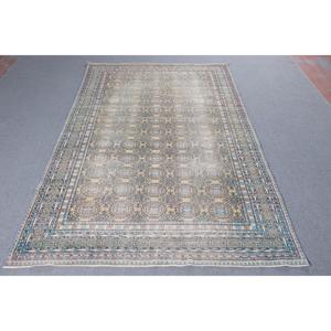 พรมวินเทจสไตล์ตุรกี ขนาดใหญ่ 6.4x9.5 ฟุต สีน้ำเงินน้ำตาล ลายต้นไม้และพืช พรมทำจากขนสัตว์ - Product Image 1