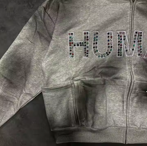 Antique Customized Spray Rhinestone Zipper <b>up</b> <b>Hoodie</b> <b>Cropped</b> Boxy <b>Zip</b> <b>up</b> Hoodies for Man Patch Work <b>Hoodie</b> - Product Image 4