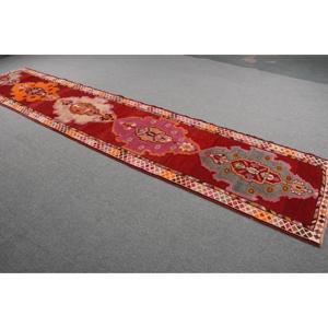3x14.2 ft Vintage Rug, <b>Runner</b> Turkish Rug, <b>Red</b> Patchwork Rug - Product Image 2