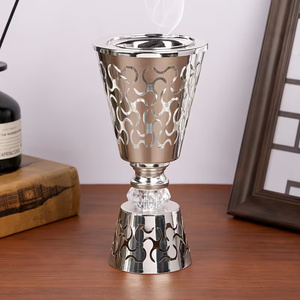 Luxury <b>Silver</b> Metal Incense <b>Burner</b> with Cutwork Design Crystal Base Bakhoor Oud Charcoal <b>Burner</b> for Arabic Home Decor & Gifting - Product Image 2