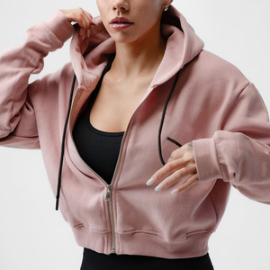 High Quality Wholesale New Design Custom Logo Streetwear Plain <b>Cropped</b> Streetwear Style Full <b>Zip</b> <b>up</b> Cotton Hoodie for Women's - Product Image 1