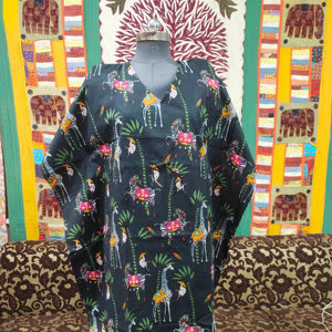 Womens Black Cotton <b>Kaftan</b> Dress <b>Plus</b> <b>Size</b> Comfortable Casual Long Stylish Animal Print Natural Waistline All Seasons - Product Image 1