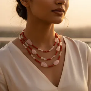 สร้อยคอลูกปัดหินธรรมชาติ ปะการัง พลอยสีขาว สไตล์โบฮีเมียน สำหรับทุกเพศ ใส่ได้ทุกวัน - Product Image 2