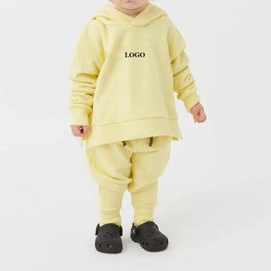 Conjunto de Sudadera con Capucha Amarilla para Bebés Niñas, Manga Larga, Corte Holgado, Chándal de Algodón, Ropa Casual de Primavera para Bebés y Niños Pequeños - Product Image 1