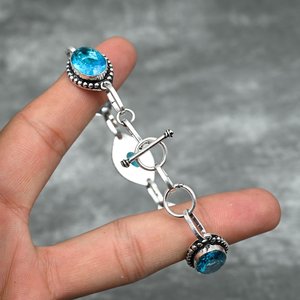 Blue Topaz <b>Bracelet</b> 925 <b>Sterling</b> <b>Silver</b> Handmade <b>Silver</b> Jewelry Gemstone <b>Bracelet</b> Christmas Gift For Her Topaz Jewelry - Product Image 2