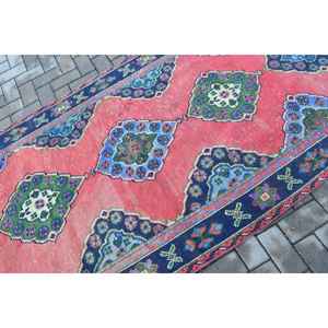 Turkish <b>Runner</b> Rug 4.1x10.6 ft (126x323 cm), Vintage <b>Red</b> Floral Wool Rug - Product Image 5