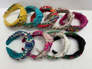 Handmade Embroidered Chiffon Smart Casual Headbands with Mirror Work Rhinestones for Women Fashion <b>Hair</b> <b>Accessories</b> Wholesale - Product Image 2