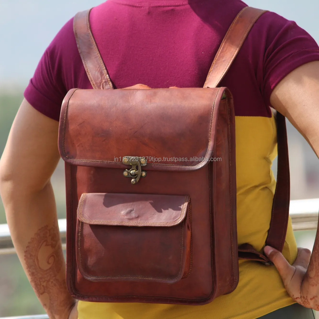 Handmade Stylish Goat Leather Two In One Messenger Bag Backpack Stylish Leather Backpack