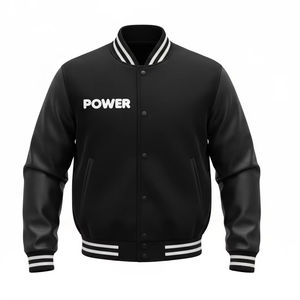 BAS quantité minimale de commande Blouson de baseball unisexe à logo brodé Vestes Letterman Vestes universitaires en polyester/coton à col montant sur le devant - Product Image 1