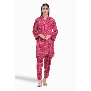 Ensemble coordonné imprimé en coton rouge pour femme, tenue quotidienne 2 pièces en crêpe, taille XS, tenue d'été avec short - Product Image 2