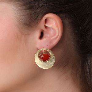 Dua Carnelian Chalcedony ต่างหูห้อยอินเทรนด์ทำด้วยมือชุบทอง18K ทองเหลืองเครื่องประดับงานแต่งงาน - Product Image 4