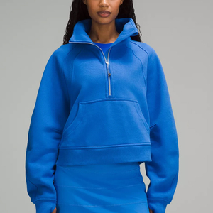 Sudadera de lana de manga larga para mujer hecha a medida con media cremallera, ropa de invierno de algodón estampada, cuello levantado, posición de logotipo frontal - Product Image 1