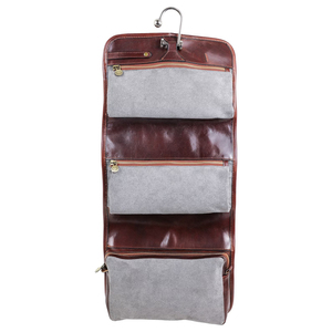 Vintage Business Travel Dopp <b>Kit</b> for Toiletry Hygiene Leather Hanging <b>Makeup</b> Bag Zipper Closure Men Women's Logo - Product Image 6