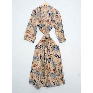 Floral Print Women's Sleepwear Bridesmaid <b>Kimono</b> Robe-Organic 100% Cotton Front Logo for Summer Spring - Product Image 2