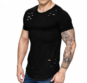 Wholesale Custom Men's Distressed O-Neck Short Sleeve T-<b>Shirt</b> 100% Cotton Hip Hop Eco-Friendly - Product Image 1