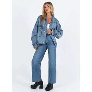 ใหม่แจ็กเก็ตยีนส์ฟอกวินเทจของผู้หญิงมีกระดุมแบบลำลองระบายอากาศได้ตามต้องการมีกระดุมย้อมสี - Product Image 5