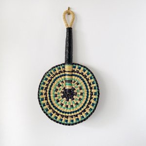 Tenture murale éventails bohème en raphia tissé paille jonc de mer rond support de personnalisation ventilateur mural - Product Image 3