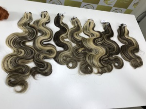 Autumn <b>Sale</b> 22'' Inches Double Body Wave Raw Human Hair Extensions High Quality HD Weft Hair Bundles Hot Selling <b>Piano</b> Color - Product Image 2