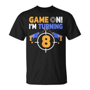 Maglietta per il 8° Compleanno 'Game On' - Stai per fare 8 anni, Giochi di Laser Tag, Regalo Promozionale per Bambini - Product Image 1