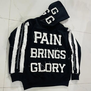 Pull-over pour homme Sweat à capuche graphique surdimensionné Applique brodée en détresse Style Streetwear unique Couleurs noires - Product Image 1