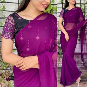 Top Quality Attractive Designer Running Casual Wear Georgette Saree With Sequins Blouse for Women From Trusted Indian Supplier - Product Image 4