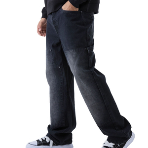 Jeans en denim bleu foncé personnalisés pour hommes, pantalon décontracté tendance, coupe droite extensible, design ample pour l'automne/hiver - Product Image 1