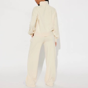 Ensemble de shorts pour femmes en molleton de qualité supérieure, décontracté, d'hiver, demi-zip, col en V, manches courtes, 100% coton, séchage rapide - Product Image 4