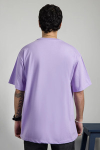 T-shirt à manches courtes en coton lavande pour homme, col rond, coupe ample, épaules tombantes, imprimé personnalisé, broderie, minimaliste, décontracté, quotidien - Product Image 2