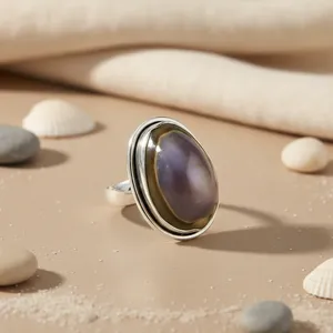 925 <b>Silver</b> Shell Inlay <b>Ring</b> with Natural Gemstones Fashionable <b>Statement</b> Jewelry for Women Licensed Private Brand IS - Product Image 2