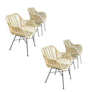 Natural Rattan Super Comfortable Modern European Design Stackable Wicker <b>Dining</b> <b>Chairs</b> <b>Arms</b> Metal Frame for Restaurant Home Use - Product Image 6
